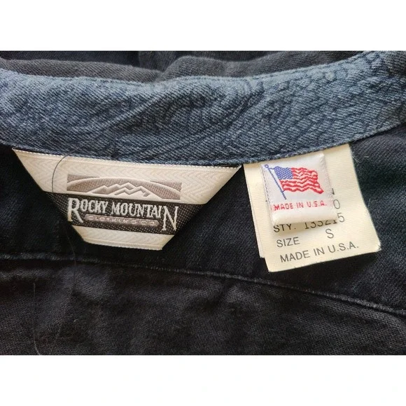 VTG Rocky Mountain Rockies Sz S Denim Top Western Paisley Blue Black Rodeo - Picture 5 of 6